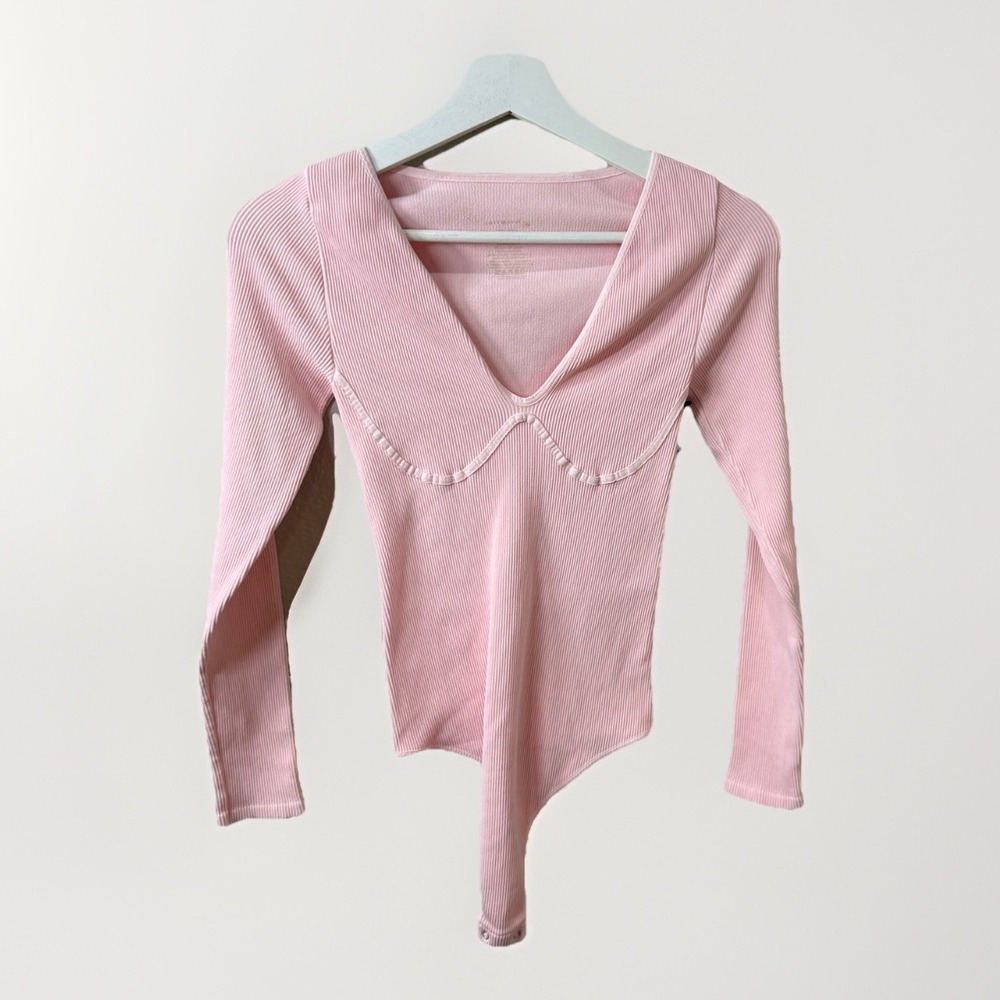 Intimately Free People Rose Blush Pink Long Sleeve Ribbed Bodysuit Size L/XL NWT